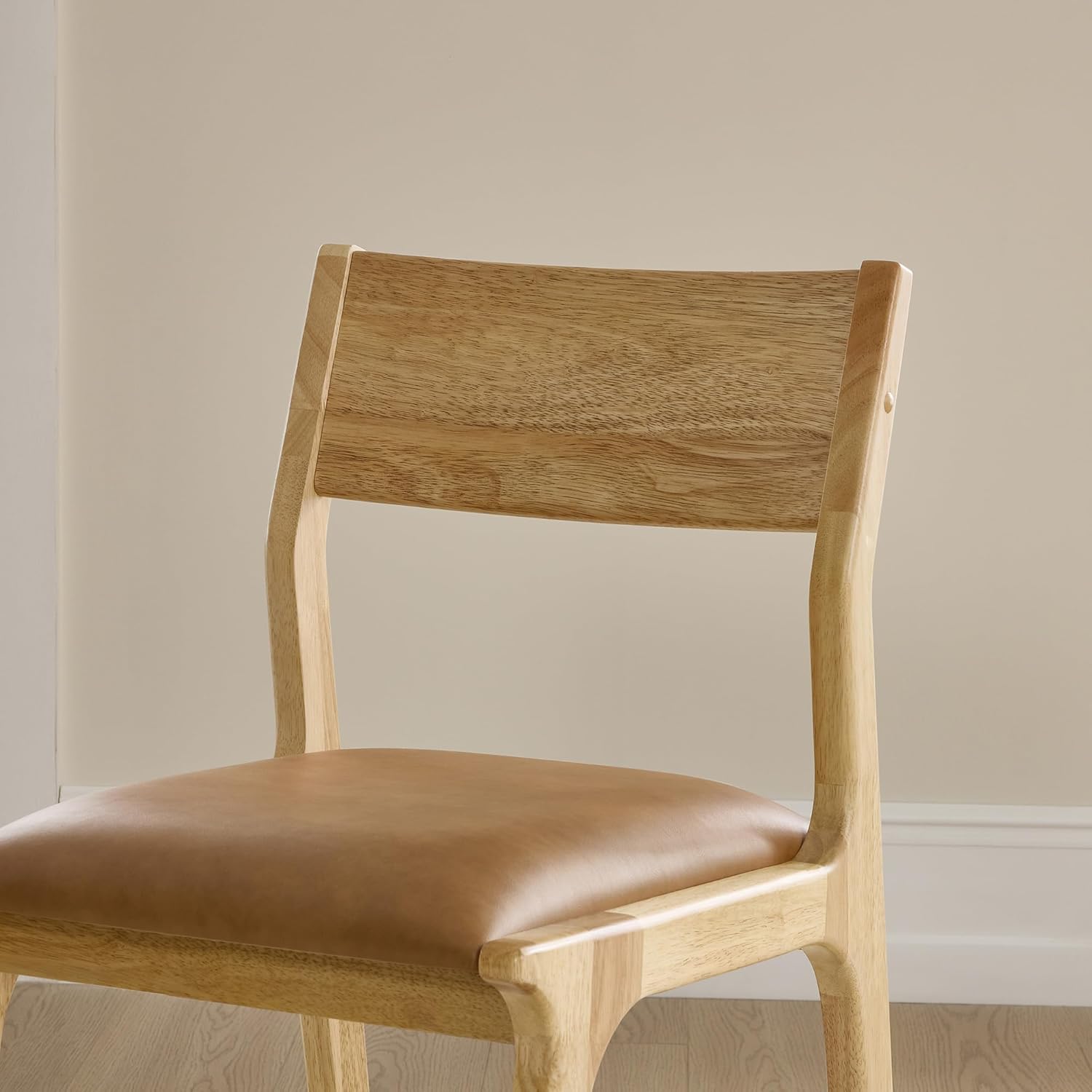Watson & Whitely Wood Dining Chairs Set of 4, Modern Leather Upholstered Kitchen Chairs with Ergonomic Curved Backrest and Solid Wood Frame, Farmhouse Chairs for Dining Room, Living Room, Camel