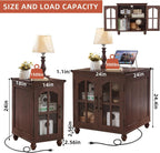 RWYHG End Table Set 2 with Charger, 18'' Nightstand and 24" Side Tables | Glass Barn Door Storage, Solid Wood Legs Farmhouse Style Bedside Table for Living Room,Bedroom Consistent style