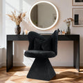 Velvet Swivel Vanity Chair with Butterfly Back, Makeup Stool for Bedroom Dressing Table, Modern Accent Chair for Living Room, Dining Room, Study, Home Office (Black)