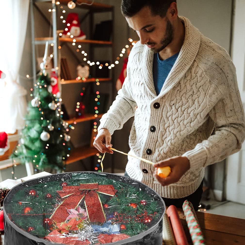Propik Christmas Wreath Storage Bag 36" - Garland Holiday Container with Clear Window - Tear Resistant Fabric - 2 Pack (36 Inch, Black)