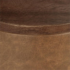 Pemberly Row Mango Wood Leather Wrap Accent End Table, Chestnut Finish, 16Wx16Dx24H, Rustic Grain Patterns, Genuine Leather Base, Round Tabletop, Elegant Modern or Rustic Living Room Furniture
