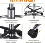 Height Adjustable Drafting Stool with Backrest, Tall Office Faux Leather Chair with Footrest Ring, Heavy Duty Rolling Swivel Stool 250lbs Capacity for Standing Desk, Salon, Bar, Studio Black