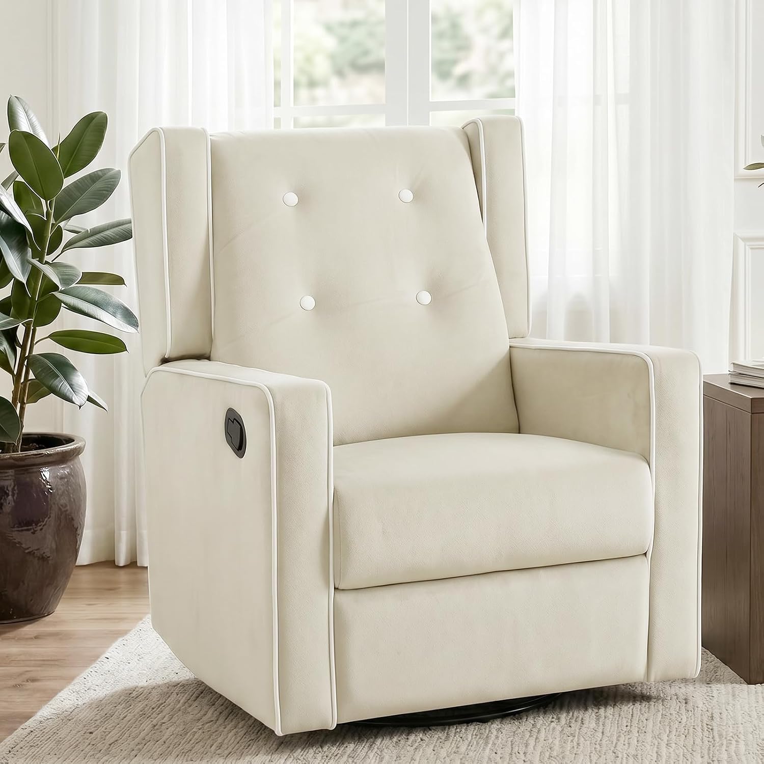 SweetGO Nursery Glider Recliner, 360° Swivel Microfiber Rocker w/Footrest | Ergonomic lumbar support, quiet glide, reinforced frame, tool-free assembly, 135° recline