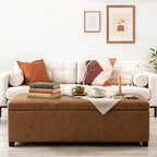 Joveco 47 Inch Storage Ottoman Bench,Tufted Leather Storage Bench with Nailhead Trim for Bedroom (47”,Ochre Yellow)