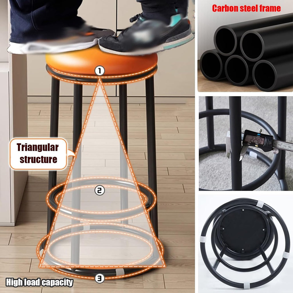 Heavy-Duty Round Stool, Commercial Stainless Steel Stool, Office Three-Ring High Chair, for Pub Coffee Home Dinning Kitchen Island(Browns,75cm/30in)