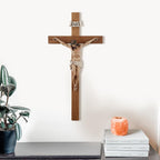 Crucifix Wall Cross - 14 Inch Olive Wood Wall Crucifix, Hand Painted Resin Jesus on Wooden Crucifix Catholic Home Decor Housewarming Religious Gifts
