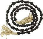 Deco 79 Wood Geometric Handmade Beaded Garland with Tassel, 1" x 1" x 80", Black