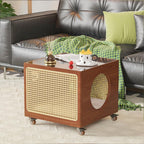 Bedside Table with Cat Condo Movable Side Table Wood and Handcrafted Rattan Cat End Table Square Coffee Table for Living Room All Occasion