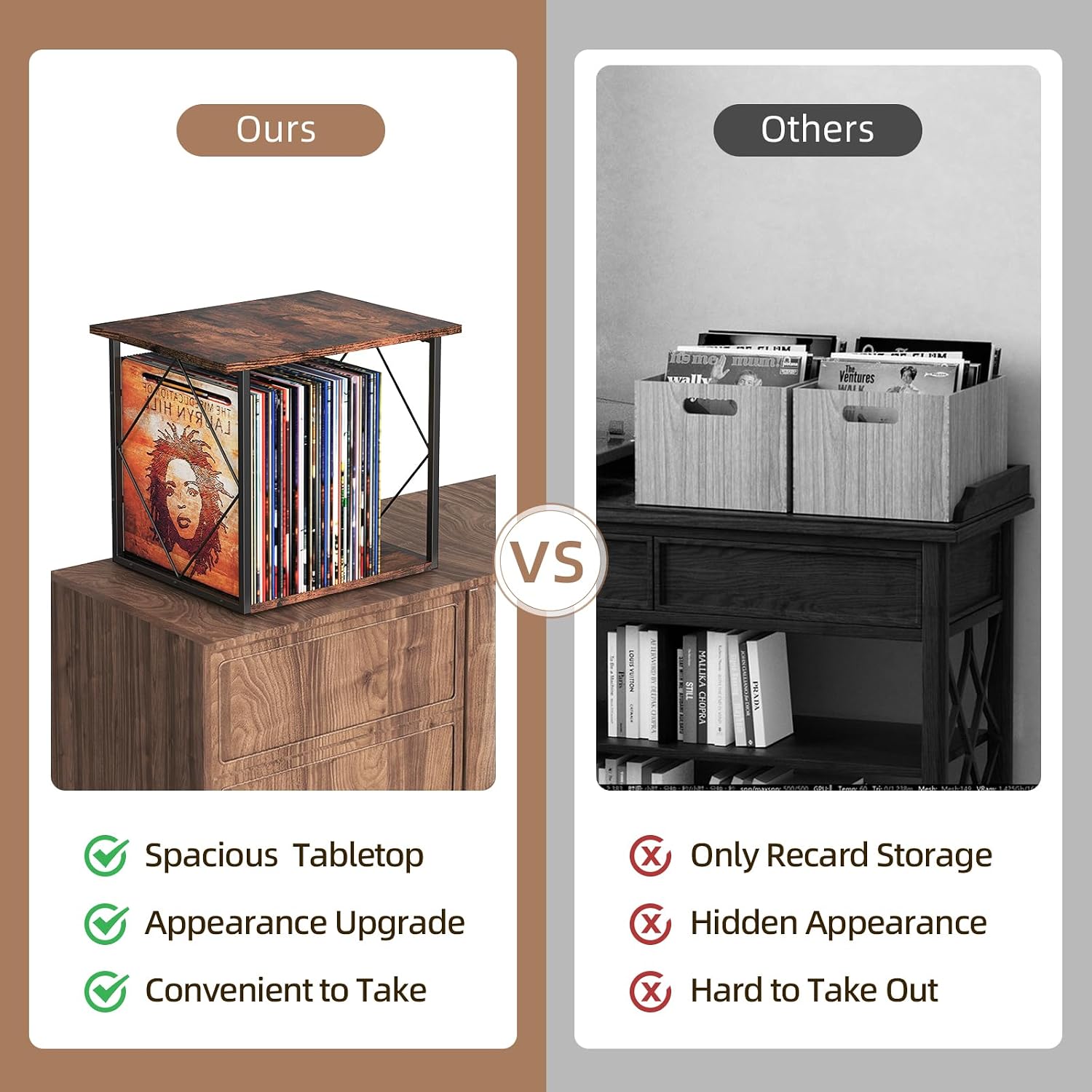 Record Storage Holder for 70-100 Lps, Vinyl Records Holder for Display Albums, Vinyl Record Shelf Crate Organizer, Display Frame for Albums, Magazine, Book, File, for 12" Turntables