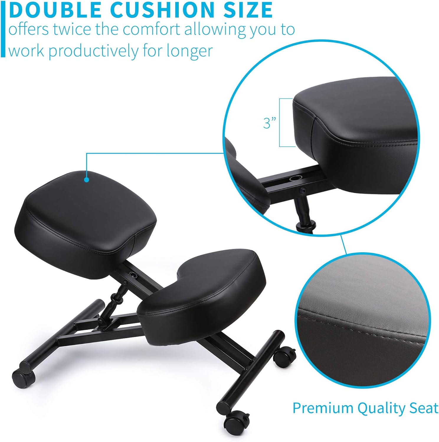Ergonomic Kneeling Chair, Adjustable Stool for Home and Office - Improve Your Posture with an Angled Seat - Thick Comfortable Moulded Foam Cushions - Brake Casters