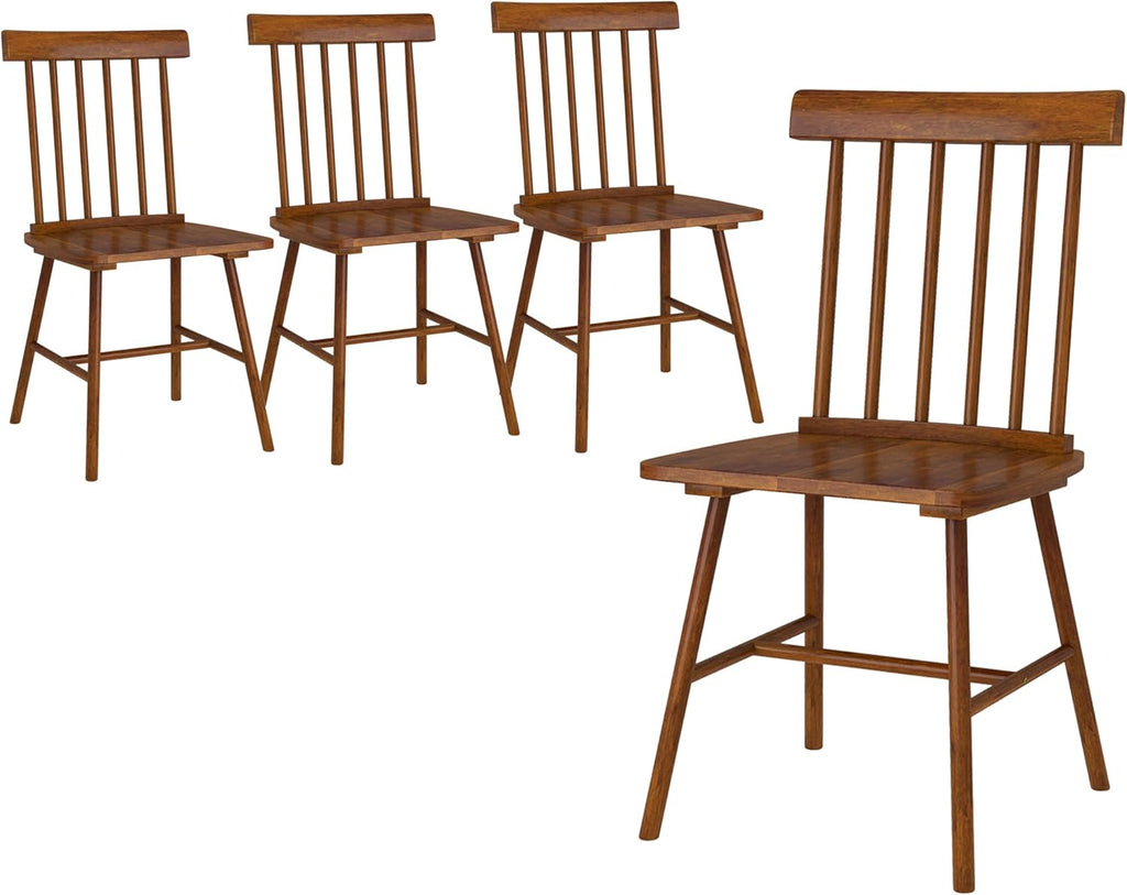 HOMCOM Windsor Dining Chairs Set of 4, Farmhouse Wooden Kitchen Chairs with Rubber Wood Frame and Spindle Backrest for Dining & Living Room, Light Brown