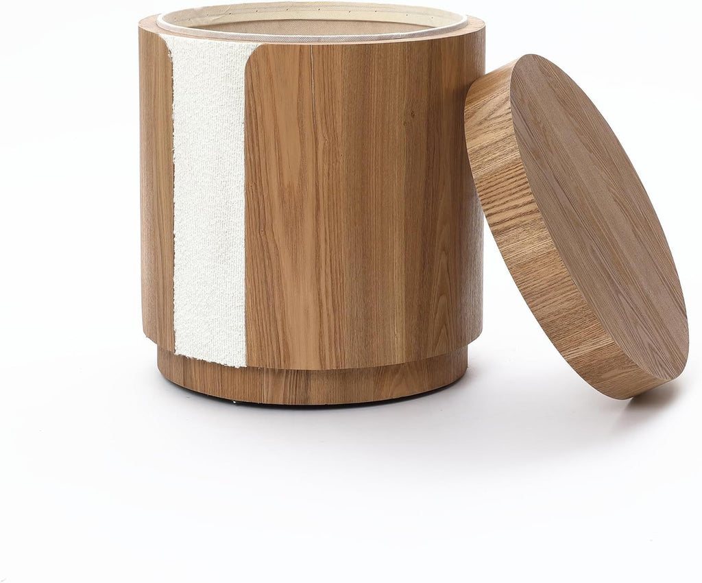 LuxenHome Modern End Table with Storage, 18.5” Wood Round Side Table with Ash Veneer, Nightstand Bedside Tables for Bedroom, Sofa Accent Tables for Living Room, Entryway, Office, Couch