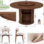 55.1” Round Dining Table Set for 6, Modern Kitchen Table Equipped with Storage Compartments and Sliding Doors, 7 Pieces Dining Table Chairs Set for Kitchen, Living Room (Walnut)