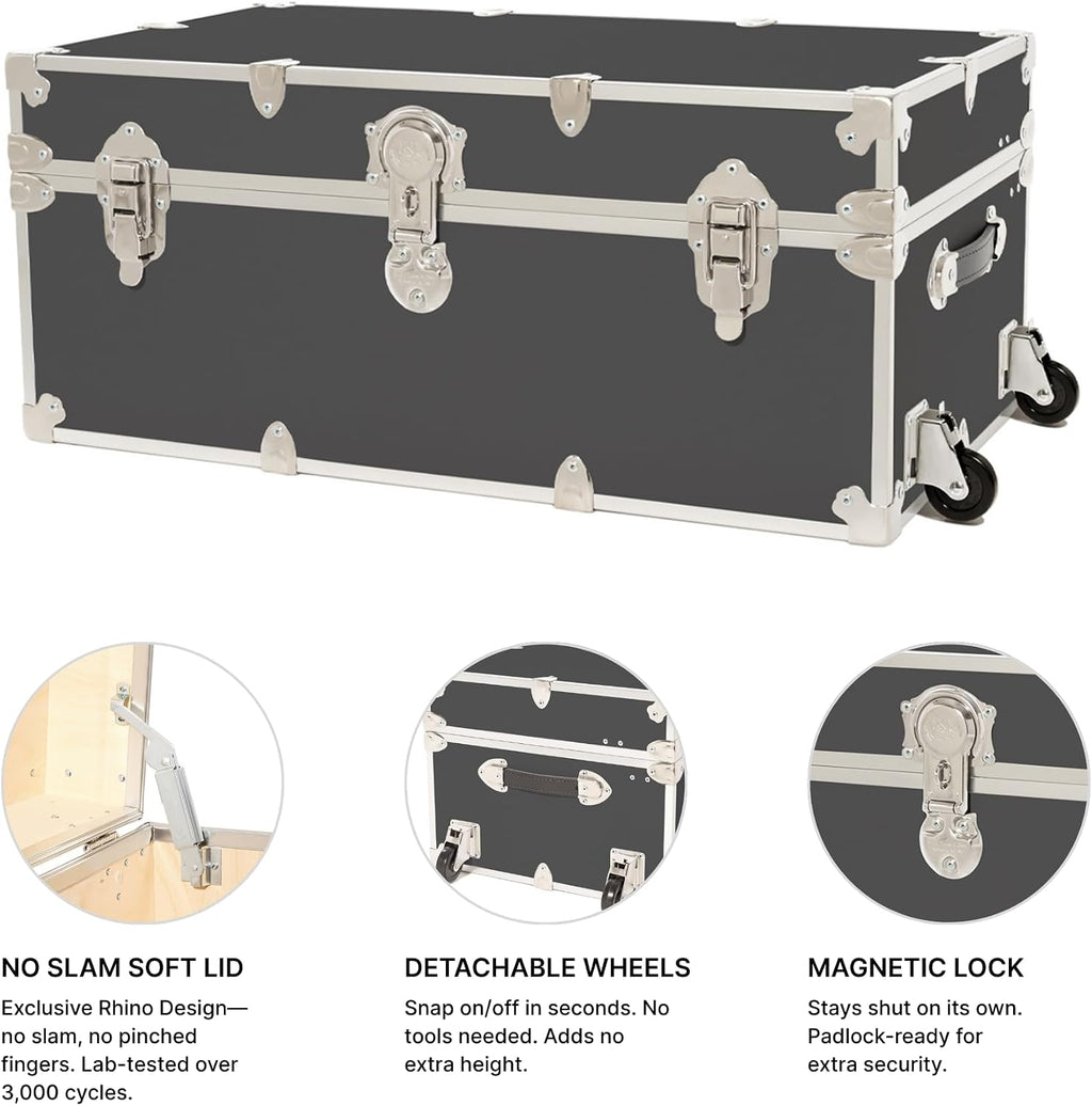 Rhino Trunk & Case Classic XL Trunk With Wheels 34"x20"x15", 1500+ lbs Capacity - Many Colors, Soft-Close Lid. Strong, USA Made Summer Camp Footlocker and Secure College Dorm Storage Chest