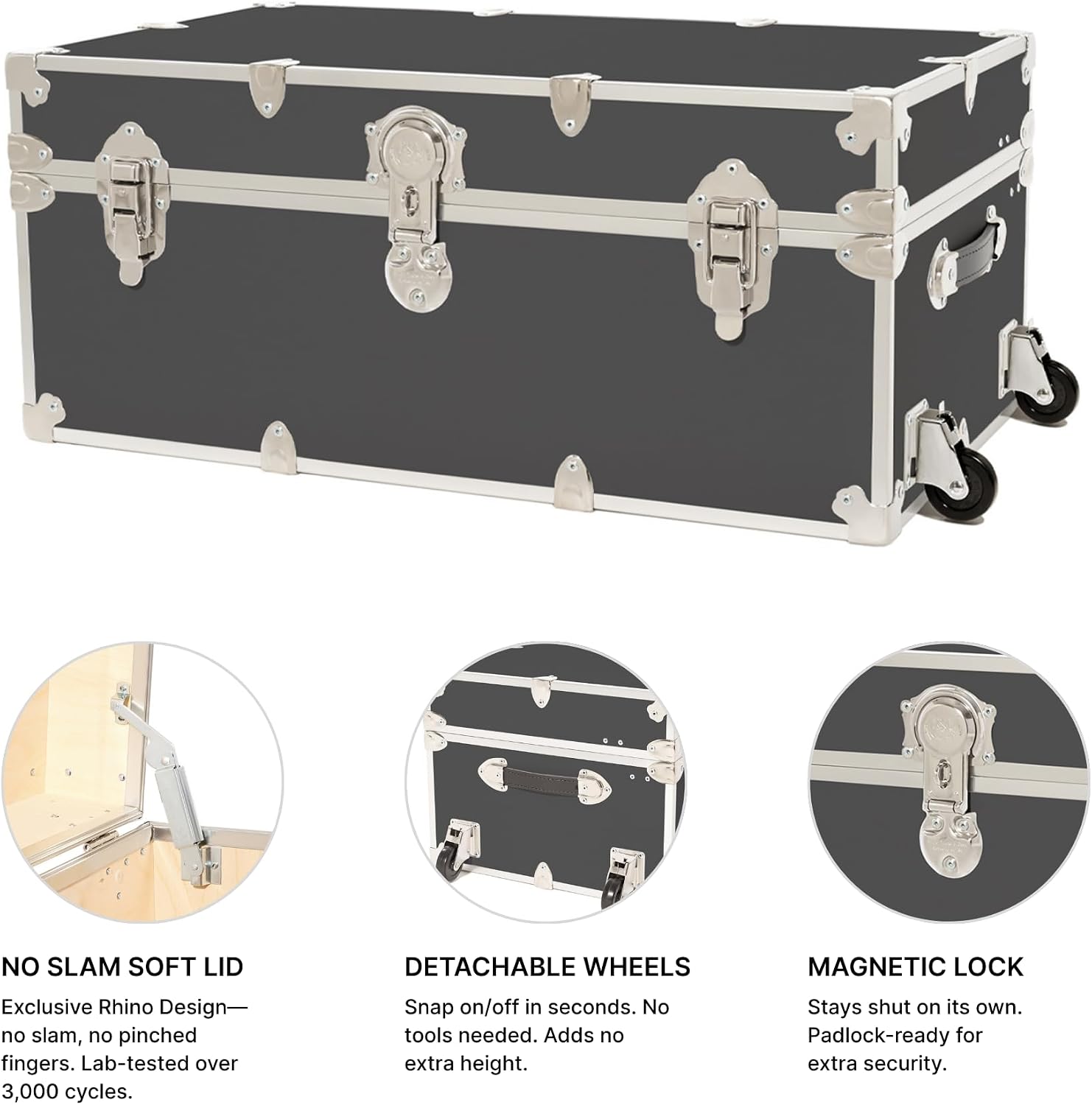 Rhino Trunk & Case Classic XL Trunk With Wheels 34"x20"x15", 1500+ lbs Capacity - Many Colors, Soft-Close Lid. Strong, USA Made Summer Camp Footlocker and Secure College Dorm Storage Chest