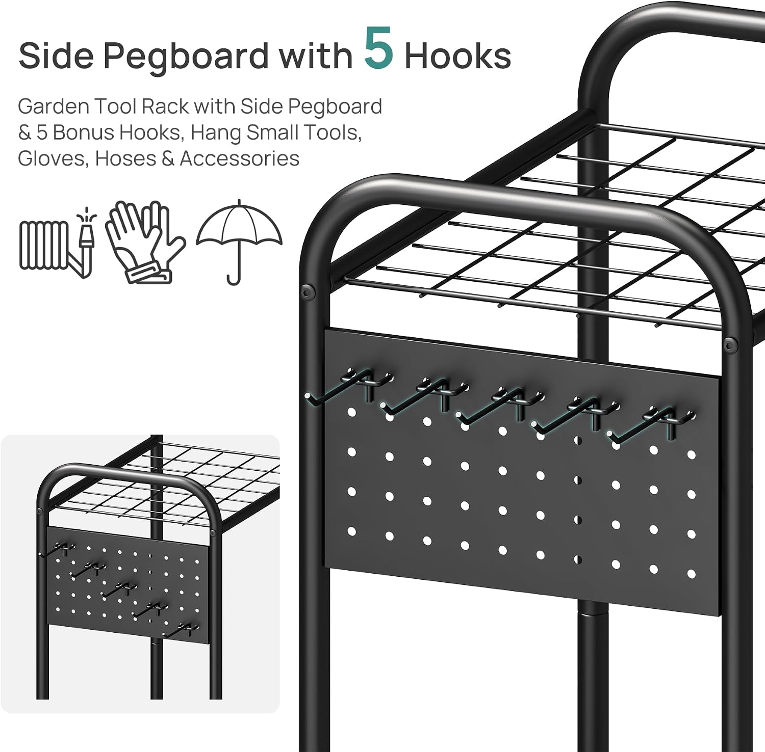 viewcare Garden Tool Organizer, Garden Tool Rack and Storage, Up to 35 Long-Handled Tools/Rakes/Brooms, Heavy Duty Steel Stand for Yard, Shed, Outdoor, Black