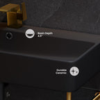 Carre 36" Ceramic Console Sink Matte Black Basin Brushed Gold Legs