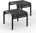 Outdoor Ottoman Set of 2, Ottoman Foot Rest with Textile Fabric, Metal Frame, No-Slip Feet, Stackable Stools for Patio Garden Pool, Black