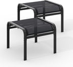 Outdoor Ottoman Set of 2, Ottoman Foot Rest with Textile Fabric, Metal Frame, No-Slip Feet, Stackable Stools for Patio Garden Pool, Black