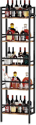 Homeiju 5-Tier Freestanding Wine Rack, 60 Bottles Wine Racks for Wall Mounted, Wines Bottle Holder Display Shelf with Fences, Liquor Storage for Kitchen, Dining Room, Bar (Rustic Brown)