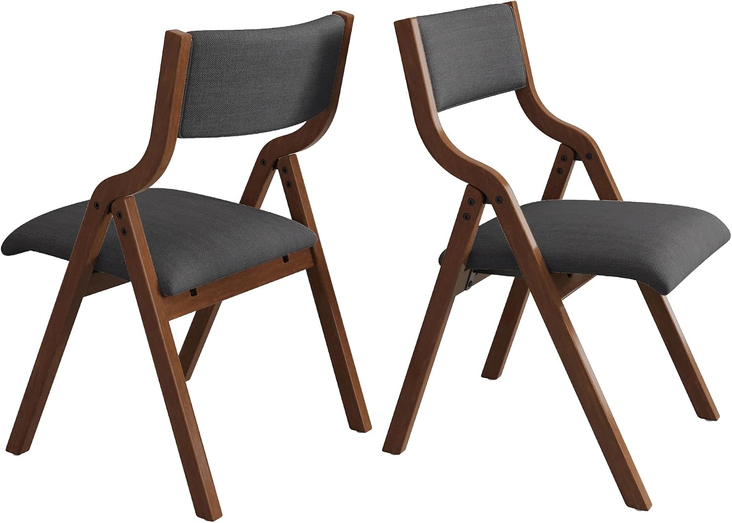 Folding Upholstered Dining Chairs 2-Piece Set,Dark Grey+Walnut | Upholstered with padded seat and backrest, Solid Wood legs, Modern Side Chair, No Assembly Required,Foldable & Space-Saving