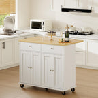 Shintenchi Kitchen Island with Drop Leaf, Rolling Kitchen Cart with Storage on Wheels, Table Bar Cart for Kitchen with Towel Rack & Seating Area for Dining Room, White