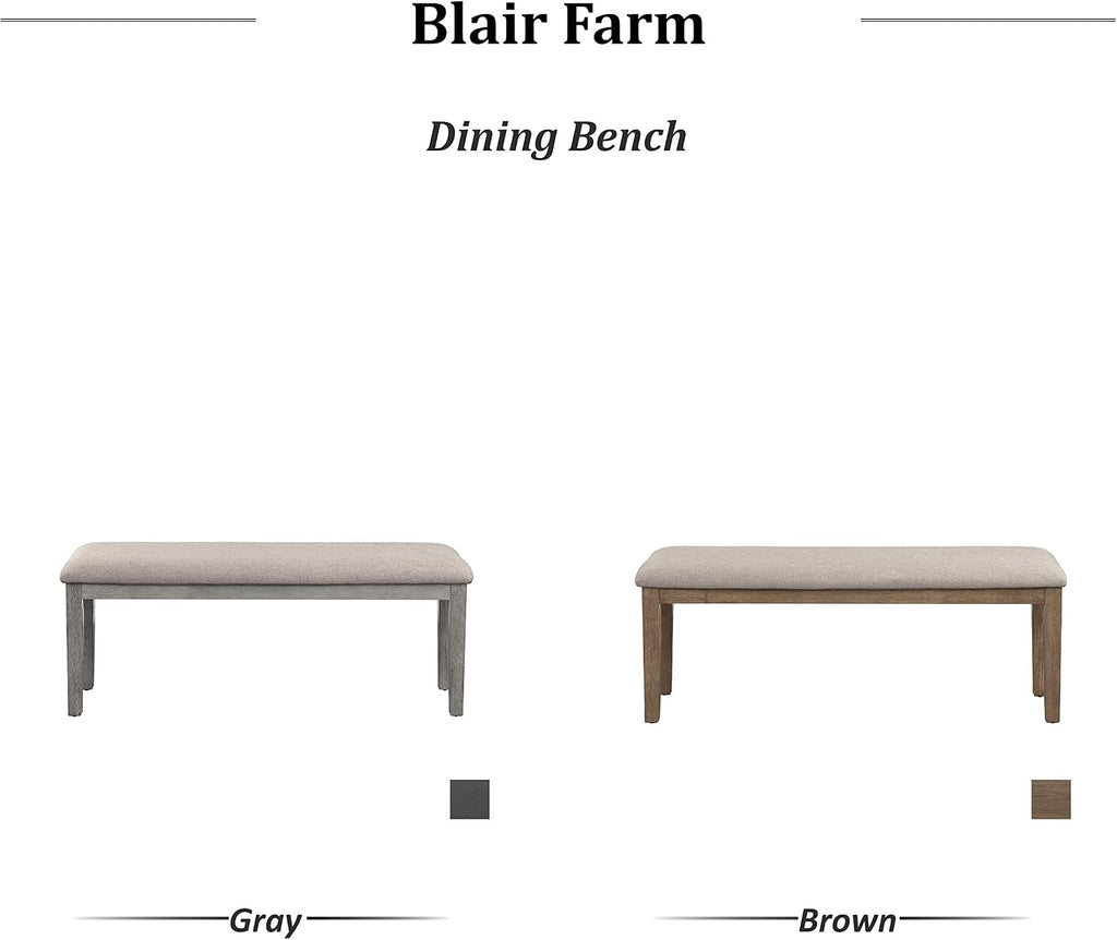Homelegance Blair Upholstered Dining Bench, 48" W Entryway Bench, Sturdy Solid Wood Frame, Wire Brush Brown Finish, Comfortable Cushion Seat, Easy Assembly, Modern & Traditional, Gray/Brown