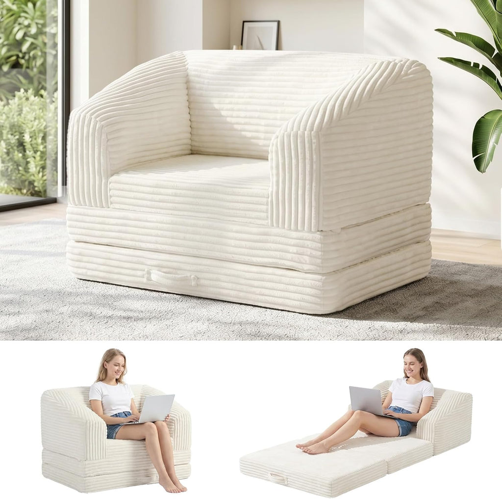 Convertible Boneless Couch Sleeper Sofa Bed, Folding Oversized Bean Bag Couch, Comfy Sofa Chairs for Adults with Filling, Single, Beige