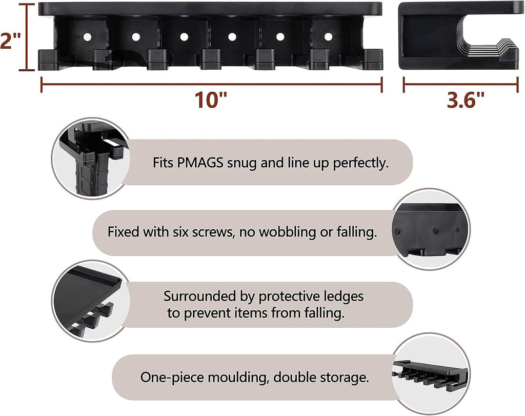 Adoreal Solid ABS Standard A15 Magazines Rack Wall Mount with Storage Shelf, Mag Holder Wall Mount, Wall Magazines Display Fit Gen 1 P- MAG