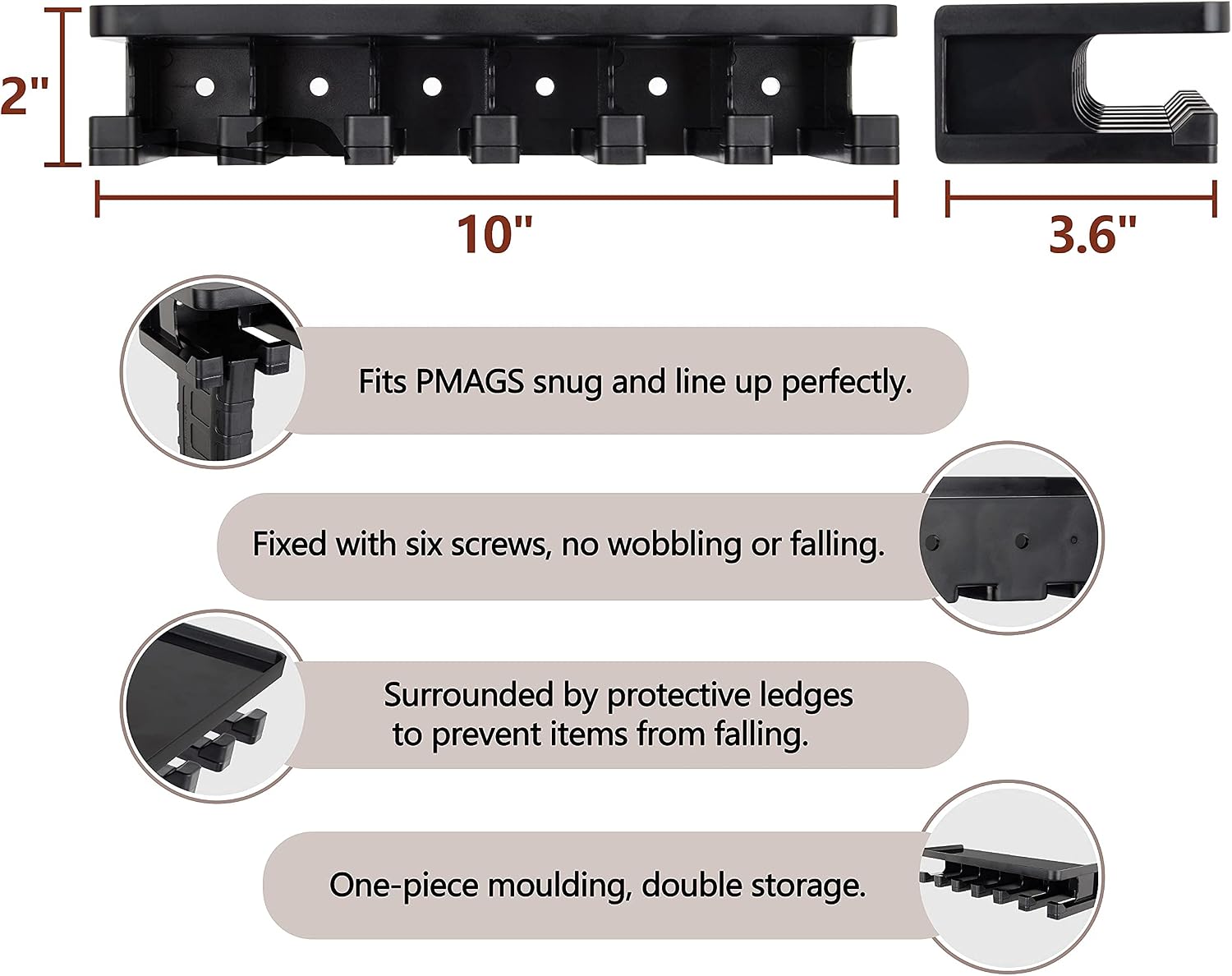 Adoreal Solid ABS Standard A15 Magazines Rack Wall Mount with Storage Shelf, Mag Holder Wall Mount, Wall Magazines Display Fit Gen 1 P- MAG