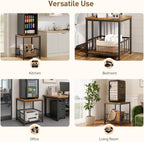 RALGEND End Table, Mini Fridge Stand with Storage, 20" Mini Fridge Cabinet with 2-Tier Storage Shelves, Mini Fridge Table Adjustable Feet, for Kitchen, Living Room, Rustic Brown and Black 5001RSBF