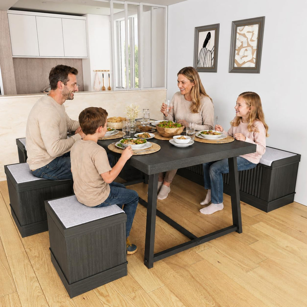 XIAO WEI Corner Dining Table Set, 6-Piece Breakfast Nook Dining Set with Storage Bench and Stools, 47" Banquette Seating for Small Space, Apartment Kitchen & Dining Room, Espresso Brown Wood