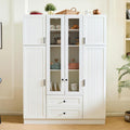 roomfitters Kitchen Pantry Organizers and Storage Kitchen Cabinet, Tall Storage Hutch with Glass Doors, Wine Rack, White