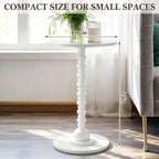 Novabright Round Side Table Small Drink Table for Small Spaces Modern Accent End Nightstand with Spindle Design Leg for Living Room Turned Solid Wood Side 23.6'' Height(White)