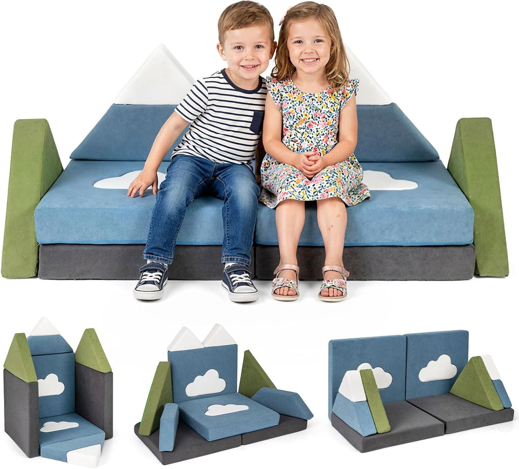 Costzon Modular Kids Play Couch, Snow Mountain Theme Toddler Foam Building Fort for Inspiring Creativity, Convertible Foam and Floor Cushion for Boys Girls for Playroom, Bedroom Gifts (Snow Mountain)