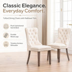 Velvet Dining Chairs Set of 4, Upholstered Dining Room Chairs with Ring Pull Trim and Button Back, Luxury Tufted Dining Chair for Living Room, Bedroom, Kitchen (Beige)