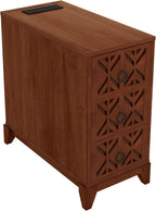 Mirightone 71" Tall End Table with 3-Drawer and Shelves, Narrow Side Table with Charging Station, High Slim Corner Cabinet Bedside Table with Storage Bookcase for Living Room Bedroom, Walnut