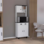 67" H Kitchen Pantry with Two Cabinets,Two Open Shelves,and One Drawer,for Kitchen,Dining Room,White,Black,23.6 * 13.7 * 66.5