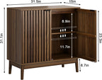 Sideboard Buffet Cabinet with Storage, Freestanding Kitchen Storage Cabinet with 2 Slatted Doors and Adjustable Shelves, Wooden Cupboard for Kitchen, Entryway (Slatted Door Walnut)
