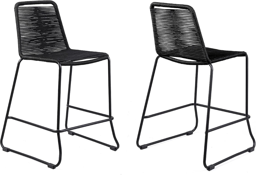 armen LIVING Shasta Indoor Outdoor Patio Metal and Black Rope Stackable Barstool, 30" Seat Height, Set of 2