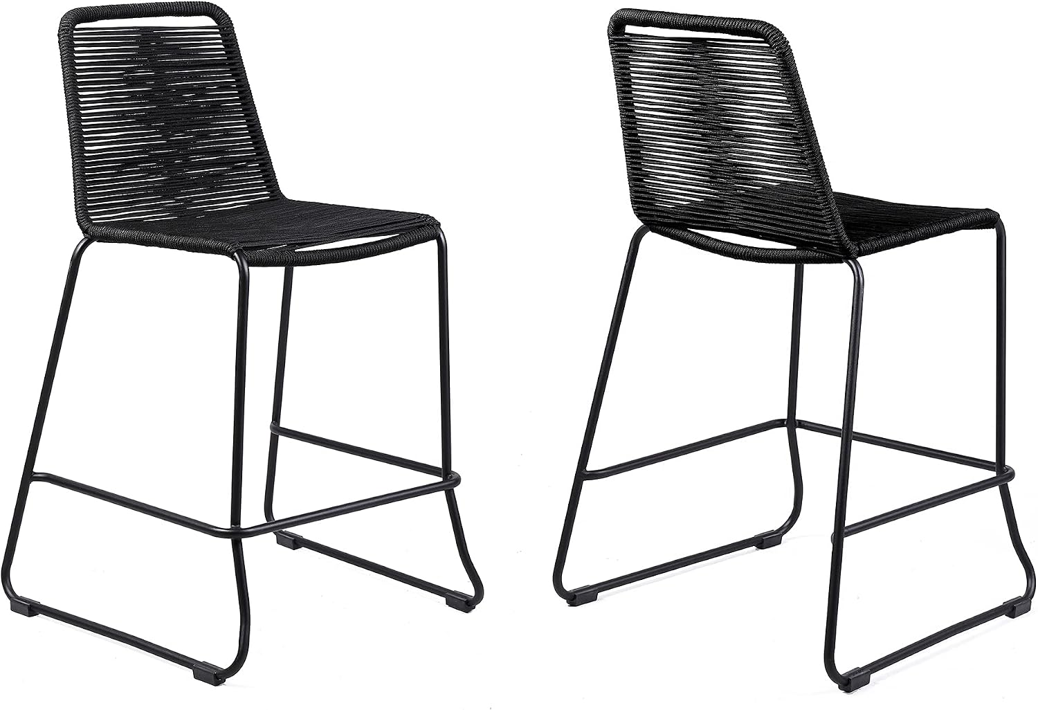 armen LIVING Shasta Indoor Outdoor Patio Metal and Black Rope Stackable Barstool, 30" Seat Height, Set of 2