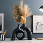 Lvases Hug Snuggle Hollow Donut Ceramic Vases, 9 Inch Modern Nordic Minimalist Decorative Vase for Home Decor Table Centerpiece Bookshelf Office Entryway Aesthetic Decoration (Matte Black)