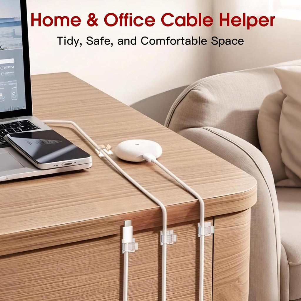 60PCS Adhesive Cable Clips, Heavy-Duty Cord Clips for Cable Management, Outdoor Christmas Light Clips Hooks, Traceless Clear Wire Holders Cord Organizer for Wall, Desk, LED, Car(Small)