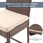 ECOTOUGE Rattan Bar Stools Set of 2, Patio Wicker Barstools with Cushions, Patio Bar Chairs Armless for Backyard, Poolside, Deck (Brown)