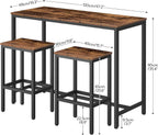 HOOBRO Bar Table and Chairs Set, 47.2” Rectangular Pub Table with 2 Stools for Small Space, High Top Table, 3-Piece Breakfast stools Set, Sturdy Metal Frame, Easy to Assemble, Rustic Brown BF52BT01
