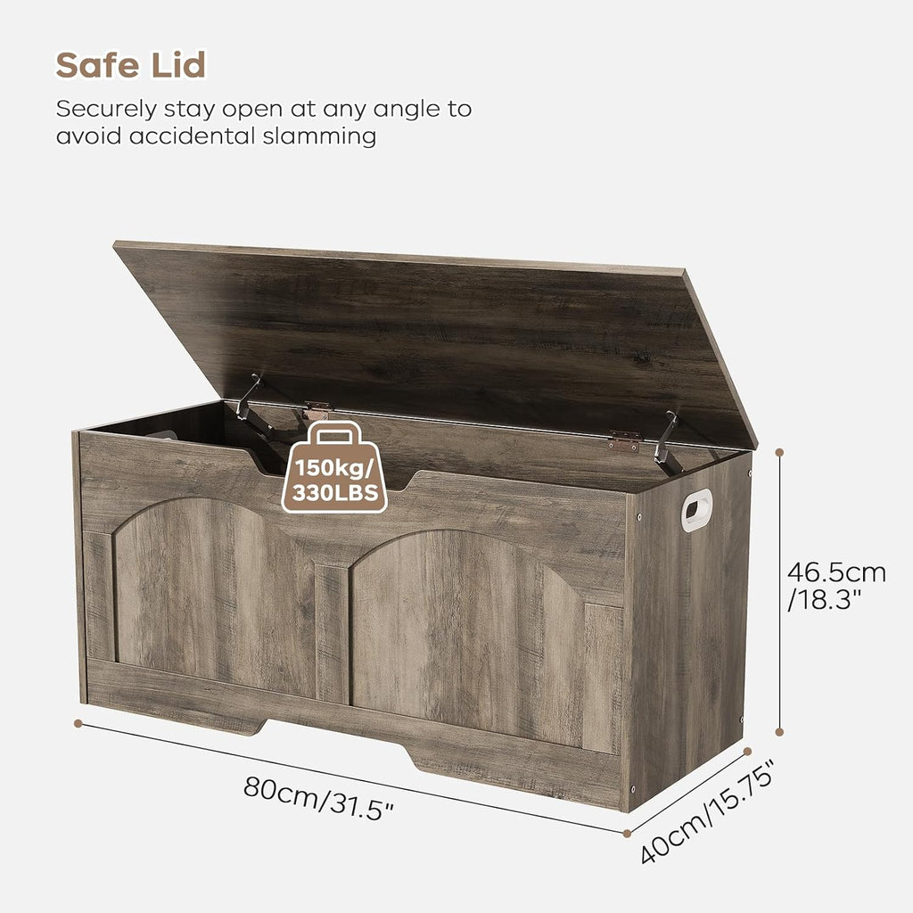 Storage Chest, 31.5" Retro Wooden Storage Trunk Bench with 2 Safety Hinges, Entryway Bench, U-Shaped Opening, Easy Assembly, 31.5" x 15.7" x 18.3" Storage Chest Box Organizer Bench, Light Greige