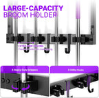 Heavy Duty Broom Holder Wall Mount with Cleaning Supplies Organizer, Space-Saving Laundry Room Organization and Storage Shelves, All-Metal Mop Hanger Broom Rack with Hooks, Garage Organizer Shelf
