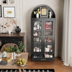 72.83" H Black Metal Arched Cabinet with 1 Drawer,Arched Cabinet with Glass Doors for Home Office Living Room, Assembly Required