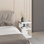 No Assembly Side Table, Modern 3-Tier Carbon Steel Side Table for Living Room Bedroom, Unique Geometric End Table Nightstand with Storage, Sturdy Sofa Table for Small Spaces (Cream White, Medium)