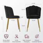 VECELO Velvet Dining Chairs Set of 6, Modern Upholstered Kitchen Chairs with Thick Cushions, Curved Padded Backrest and Metal Legs, for Kitchen, Dining Room, Living Room, Black